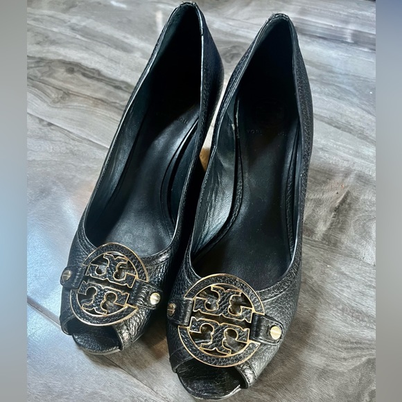 Tory Burch Shoes - TORY BURCH Sally Peep-Toe Wedge Pump size 9 black